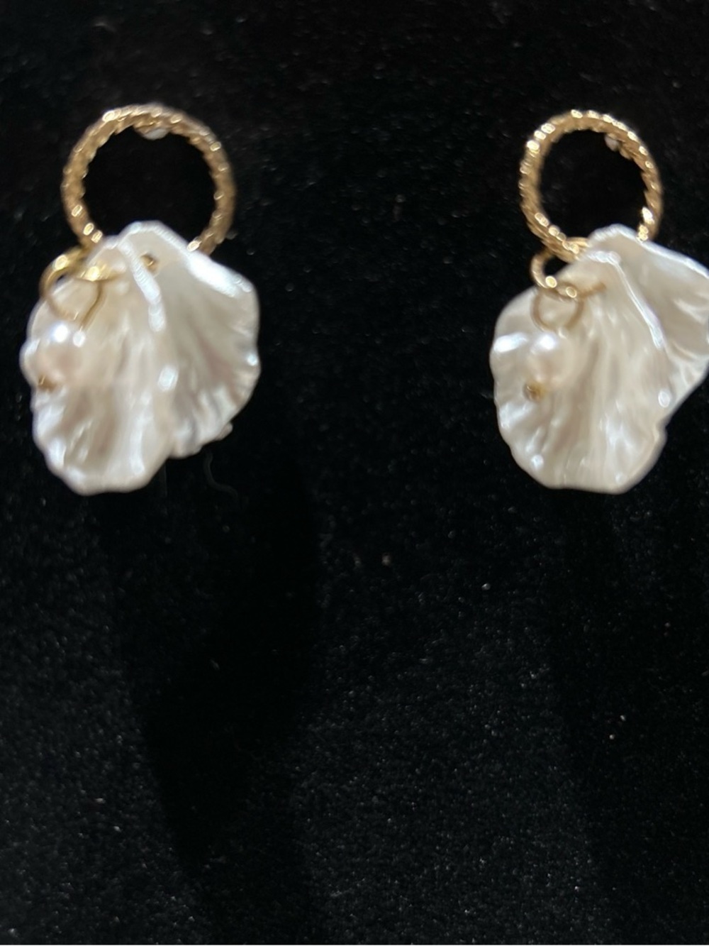 Gold color Hoop Pearl Shell Drop Earrings - White